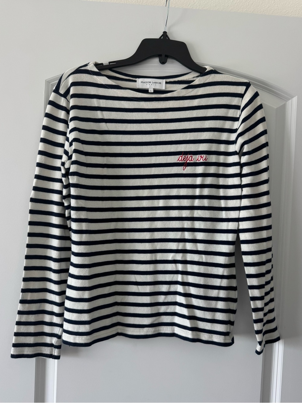 MAISON LABICHE 100% Cotton Striped Embroidered Top Size L